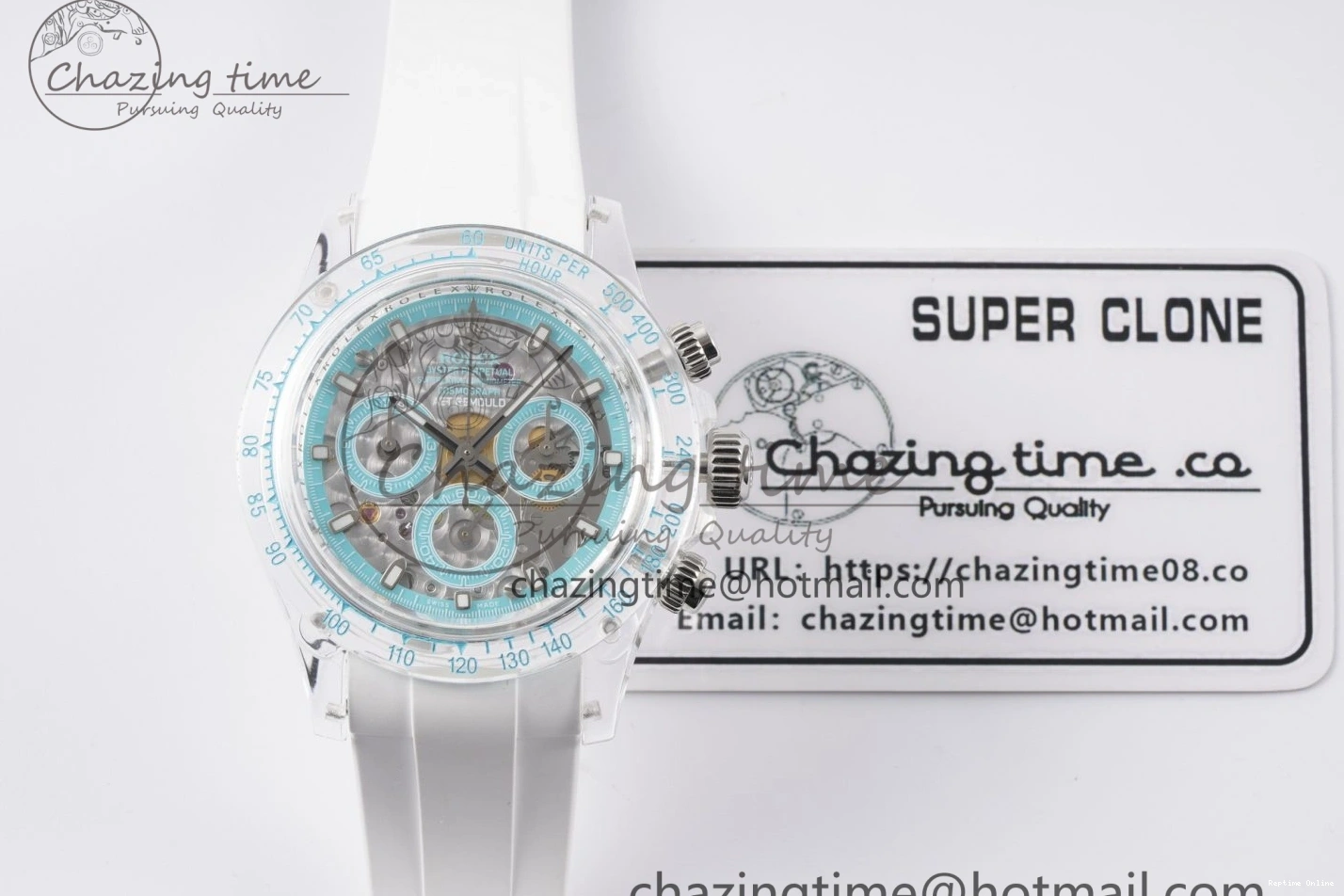 1221 Daytona Transparent IPK Best Edition Transparent Blue Dial on White Rubber Strap SA HighQuality 1969